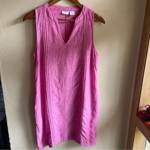 Sigrid Olsen Pure Linen Vneck Shift Dress. Pink. Knee Length. Size Medium